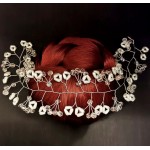 Accesoriu modern pentru decor par WED28 Argintiu cu cristale si perle de 35cm